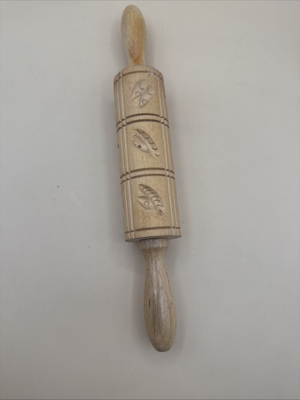Vintage Wooden Rustic German Rolling Pin Bees Butterfly